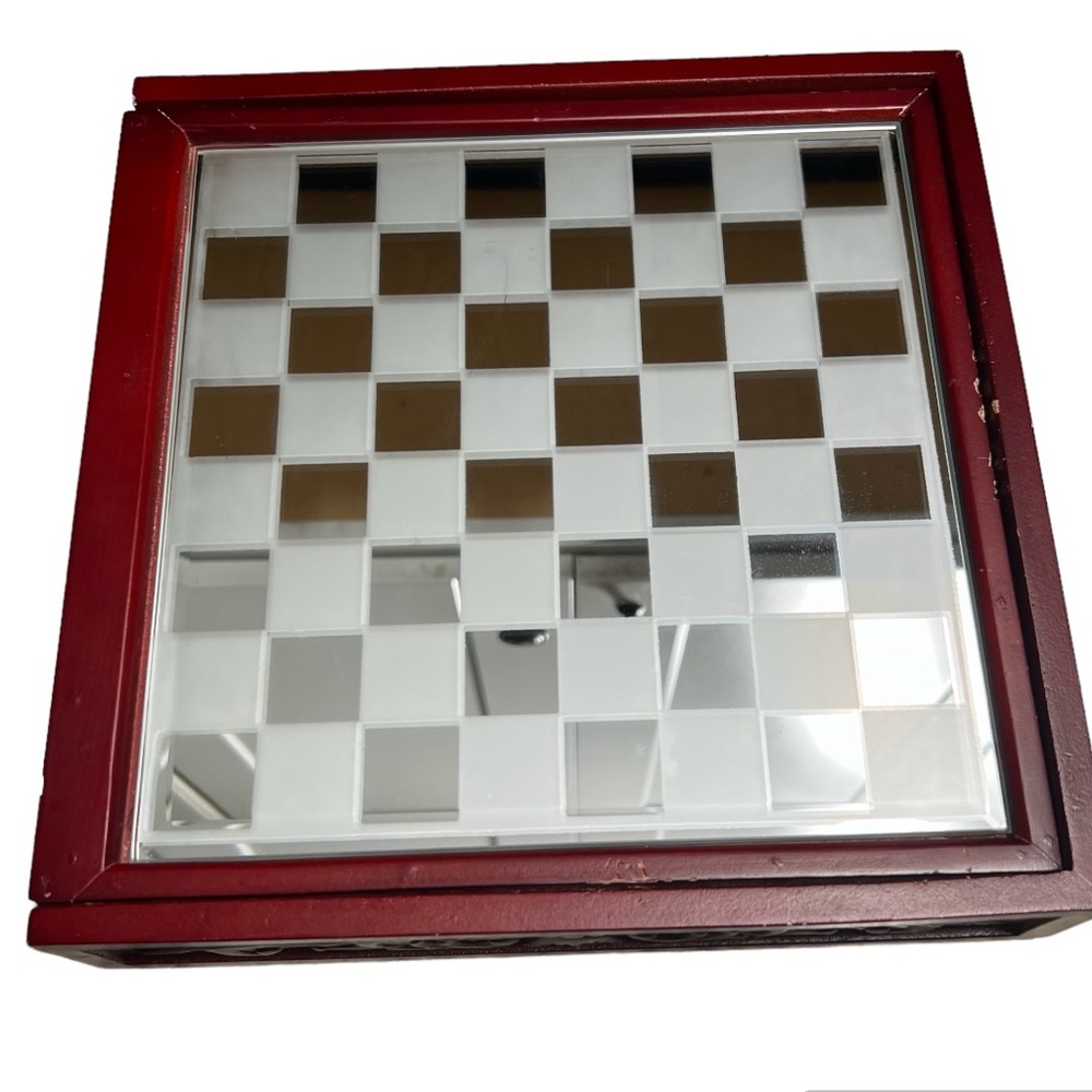 Vintage Frosted Glass and clear Chess Set In Wood Box Felt In Great Shape